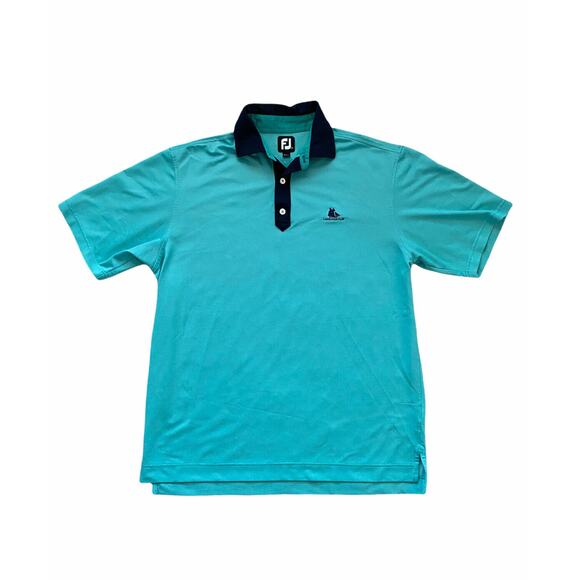 FootJoy Golf Polo Teal Green, Navy Blue “Landings Club” Logo Large Minor Flaw - Picture 1 of 6